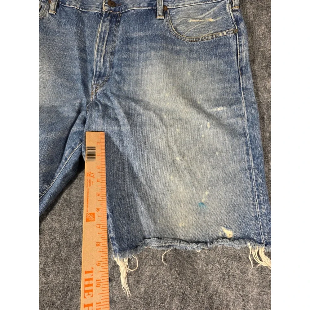 Polo Ralph Lauren Mens Distressed Cut Off Denim Shorts Light Wash Paint Splatter